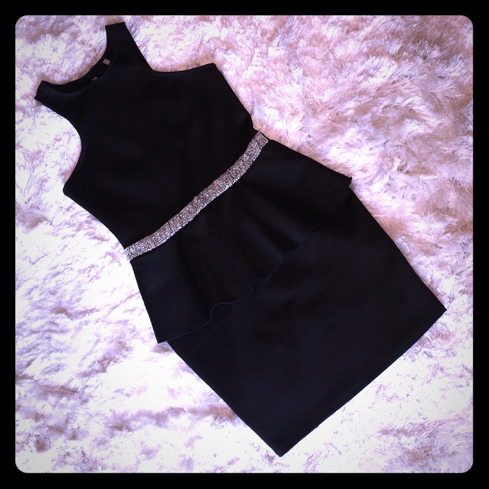 Black with silver beaded waist peplum dress